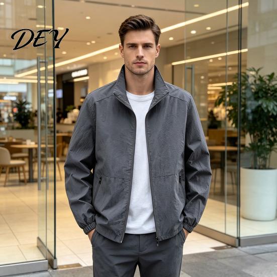 Casual Lightweight Jackets for Men Windbreaker Jacket, Windproof Waterproof Stand Collar Coat, Zip-up Fashionable Layering Tops Jacket with