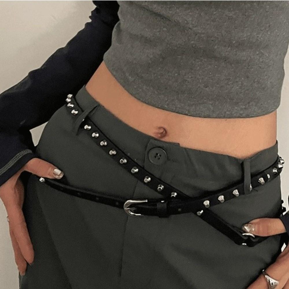 Extra Long Leather Waist Belt Thin Dress Jeans Belt Cowboy Style Women's Rivet Belt Spicy Girls