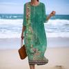 Women's Fashionable Printed Round Neck Seven Quarter Sleeve Loose Dress