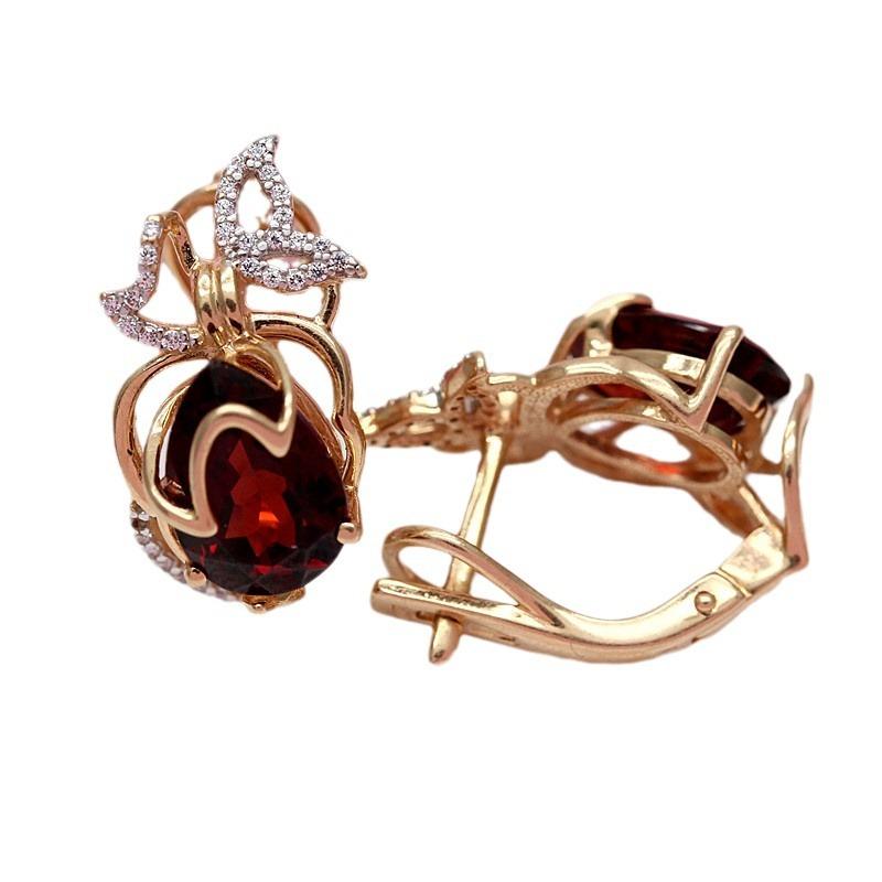 Purple Gold Inlaid Garnet Earrings, Women'S Tide High-End Temperament Rose Gold-Plated Colored Gold Earrings.