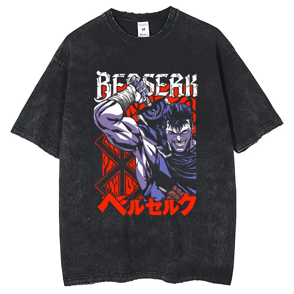 T-shirt in Cotone Anime Berserk Hip Hop Streetwear T-shirt Guts T-shirt Lavata Estate Uomo Casual Larga Manica Corta Harajuku
