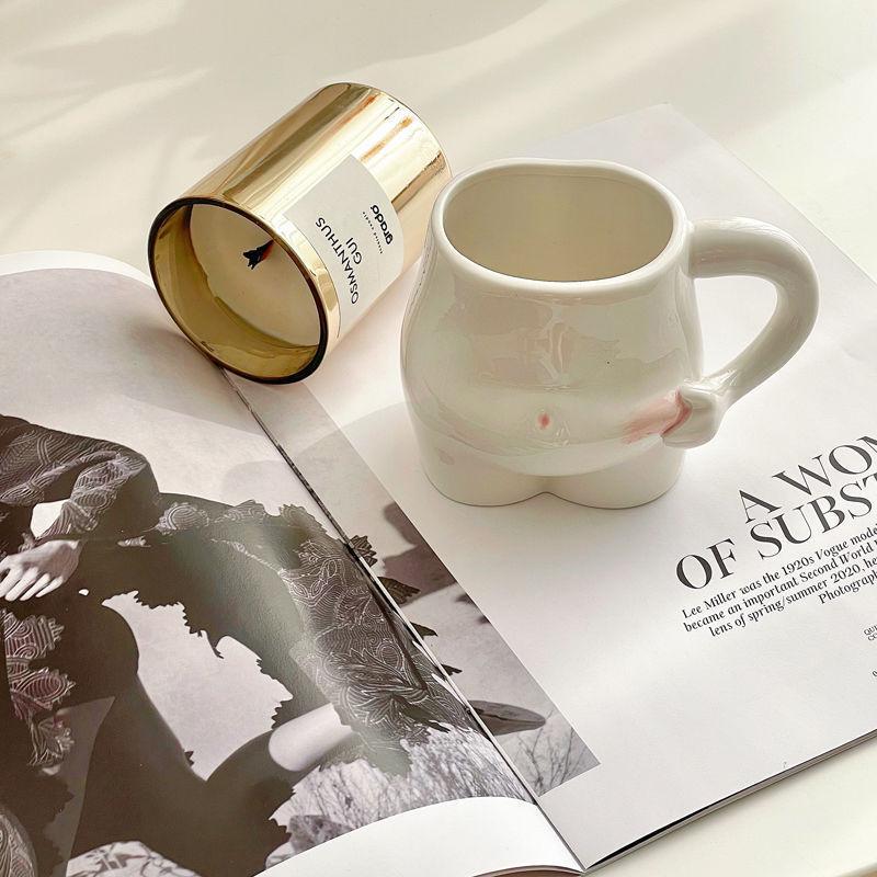 Ceramic Cup Household 320ml Nordic New Cute Cartoon Milk Office Coffee Mugs Handle Personalized White Lovely Couple Water Cup 301-400ml