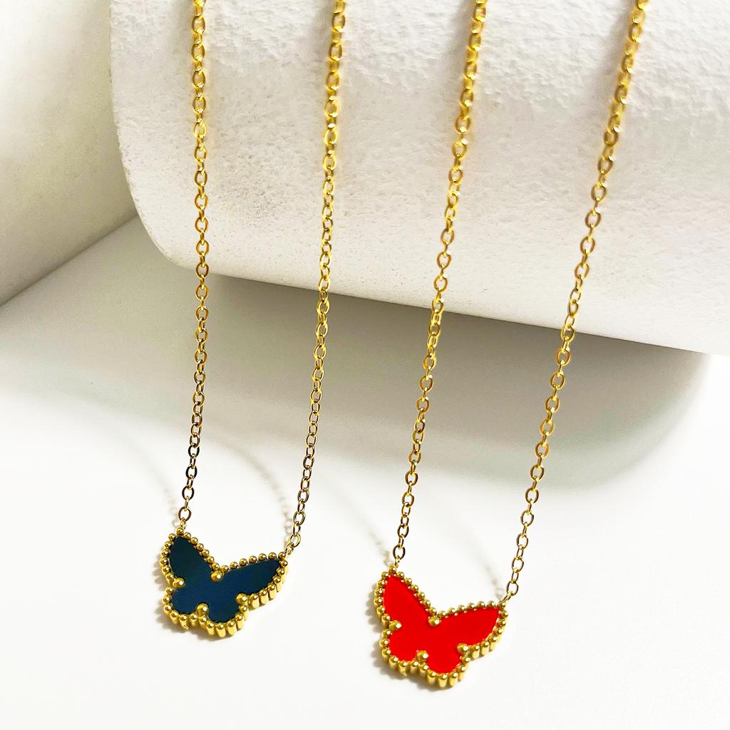 ALTERA Luxury Butterfly Shell Pendant Necklace for Women Stainless Steel Gold Plated Chain Choker Fashion Design Zircon Gift