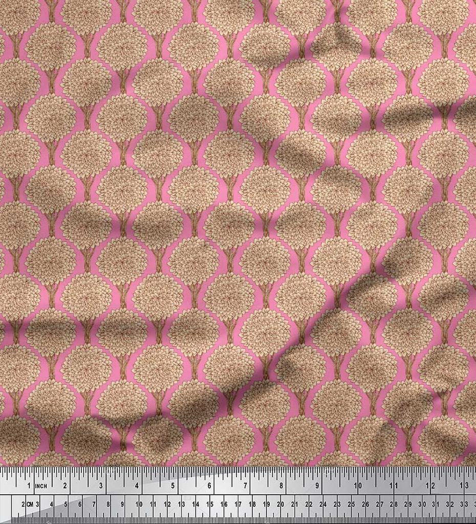 Soimoi Japan Crepe Satin Fabric Floral & Tree Print Fabric by the metre 42 Inch