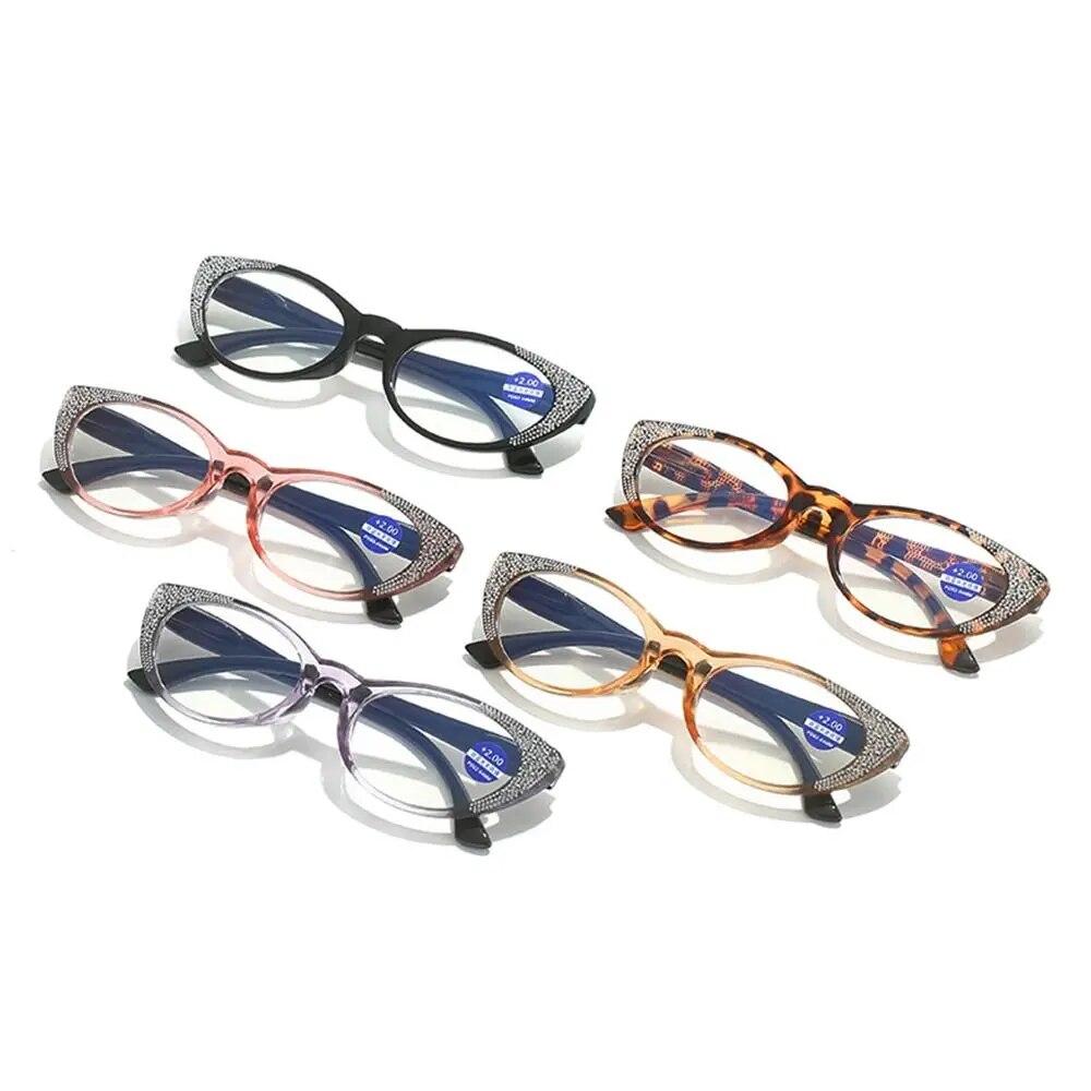 Shiny Rhinestones Cat Eye Anti-Blue Light Reading Glasses Eye Protection Men Women Elegant Comfortable Eyeglasses +100~+400