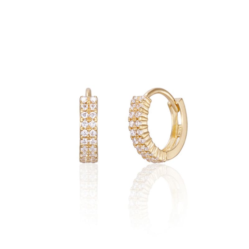LUNNE 14k Double Pave Line One-Touch Ring Earrings (14k Gold) #LFE40