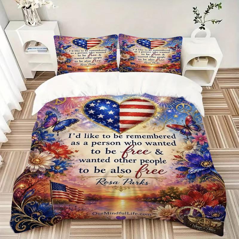 3pcs Freedom Equality Bedding Set, Includes One Quilt Cover and Two Pillowcases, Bedroom and Guest Room Decoration. T72301138