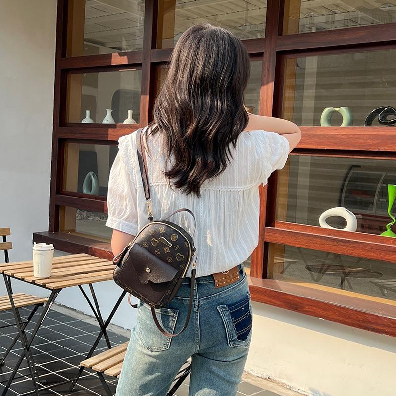 Retro Trend Printed Zipper Double Shoulder Women's Bag Versatile Multi-functional Textured Women's Bag