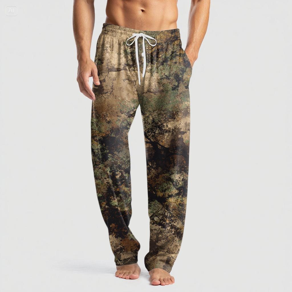 Men's Knitted Fashion Print Pocket Casual Pants Pajama Pants