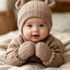 Knitted Bear Ear Earflap Hat Ear Protection Baby Hat Glove Set Fashion Children's Winter Hat  Girls
