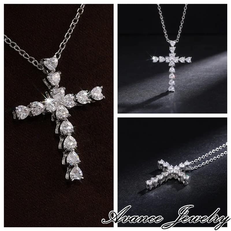 [AVANCE] Cross Necklace with Zirconia Stone, Sparkling Silver, for Women