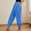 Women's Fashionable Color High Waisted  Pocket Cotton Linen Daily Casual Pants