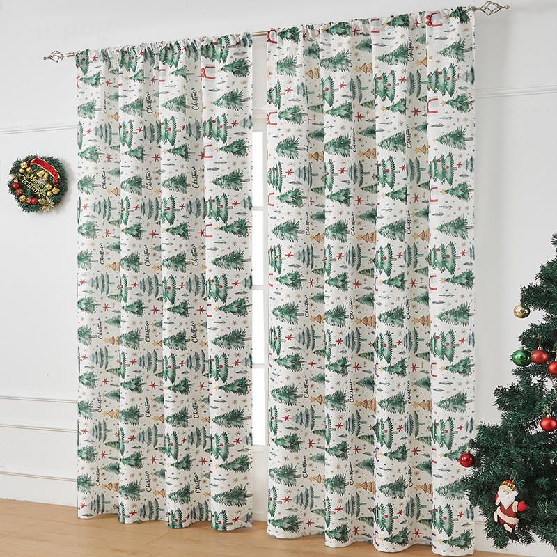 Christmas Theme Printed Curtain Blackout Rectangle Decorative Fabric Living Room Bedroom