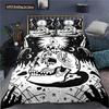 Skull Bedding Duvet Cover Set, White And Black Boho Gothic Skull Skeleton Bones Theme Bed Comforter Cover For Adults Decor