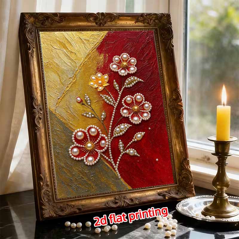 DIY Pearl Painting Canvas Floral Design Shiny 3D Bead Art Kit Creative Leisure Craft for Living Room Wall Decor