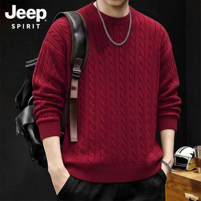 JEEP SPIRIT Men's Winter Fleece-Lined Round Neck Sweater