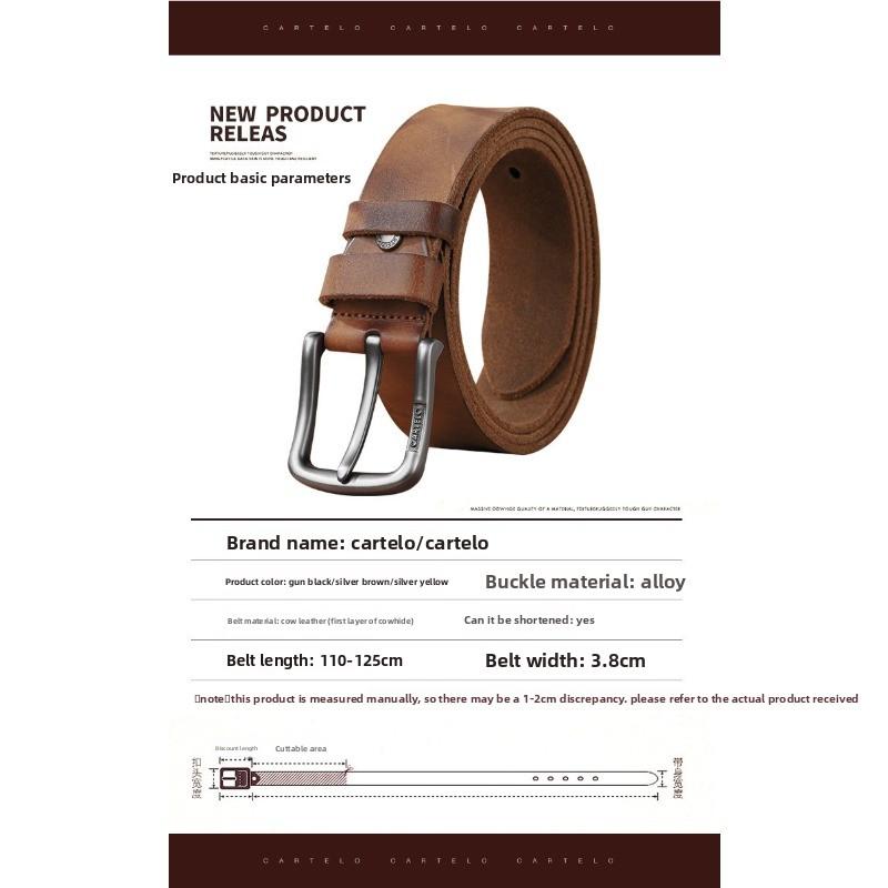 Meier [first Layer Cowhide Belt] Men's Pin Buckle Belt Retrocasual Belt Genuine Leather Belt