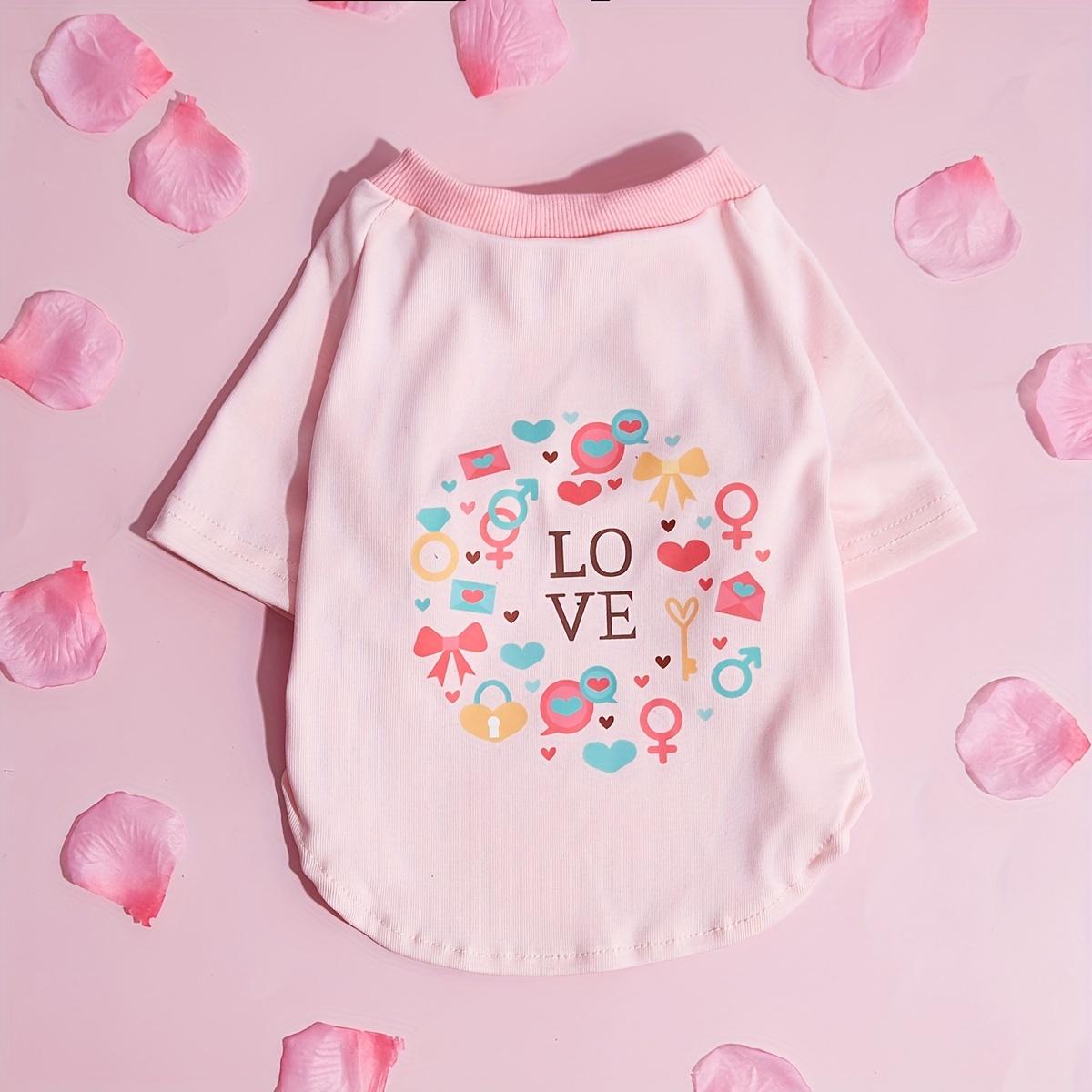 

Pink Love Heart Print Comfortable Dog Shirt Valentines Day Dog Shirt Dog T-Shirts Pet Clothes for Puppy Cat and Small Dogs XS（old） рожевий