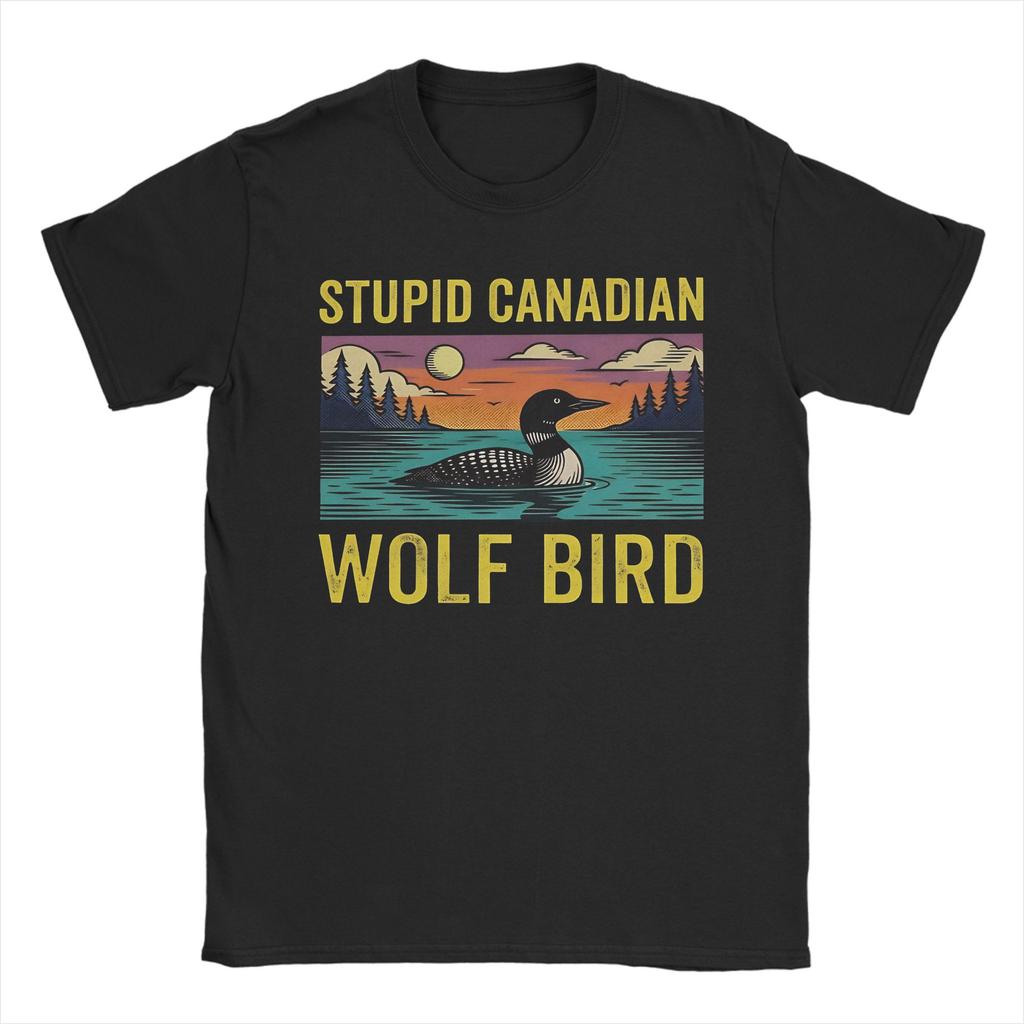 Stupid Canadian Wolf Bird Loon Lover Heated Rivalry T Shirt Summer Trending TShirts Unisex Cotton Oversized ShortSleeve Tops