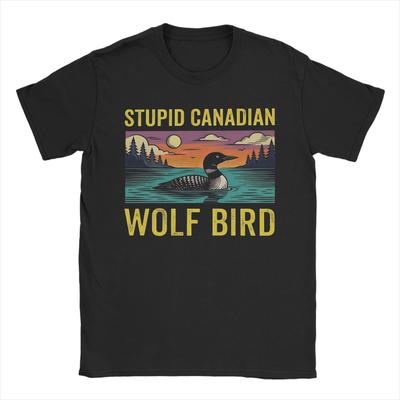 Stupid Canadian Wolf Bird Loon Lover Heated Rivalry T Shirt Summer Trending TShirts Unisex Cotton Oversized ShortSleeve Tops