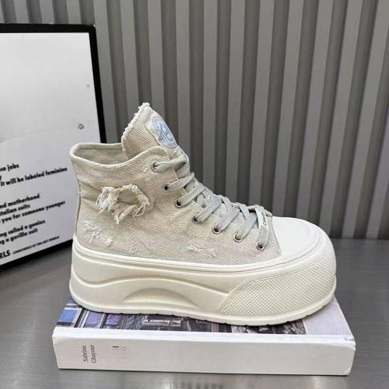 

Fashion Platform High Top Shoes Women s 2025 New Small Heightened Casual Canvas Shoes 35 бежевый