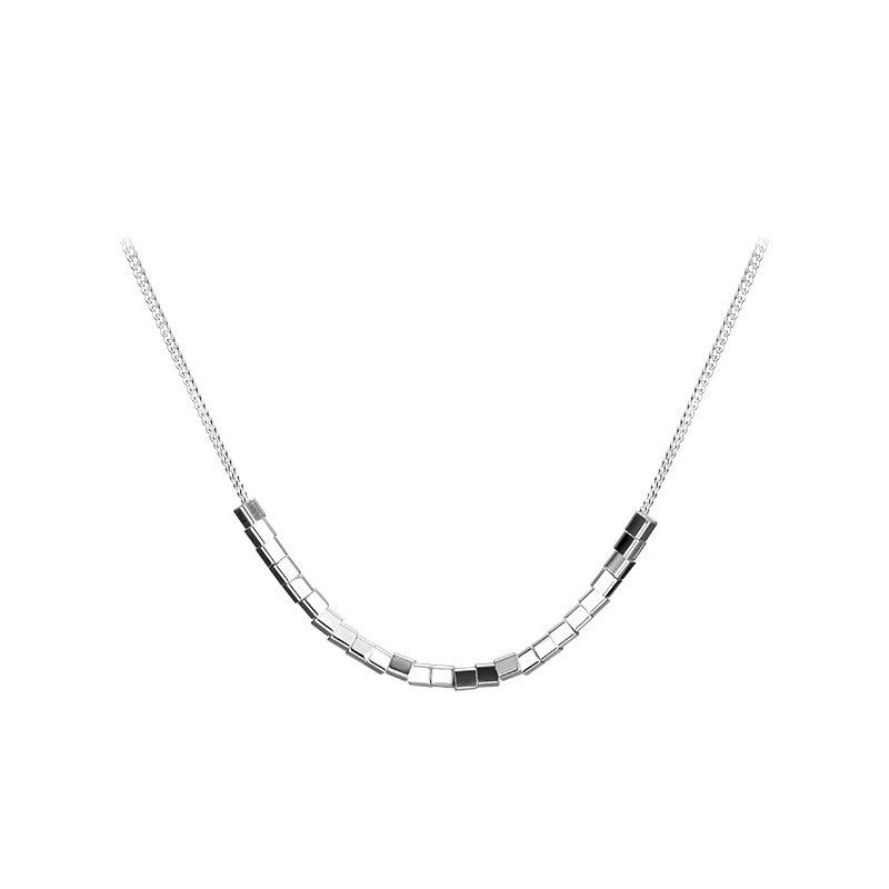 Pure Silver Square Geometric Clavicle Necklace Light Luxury Niche Women Jewelry