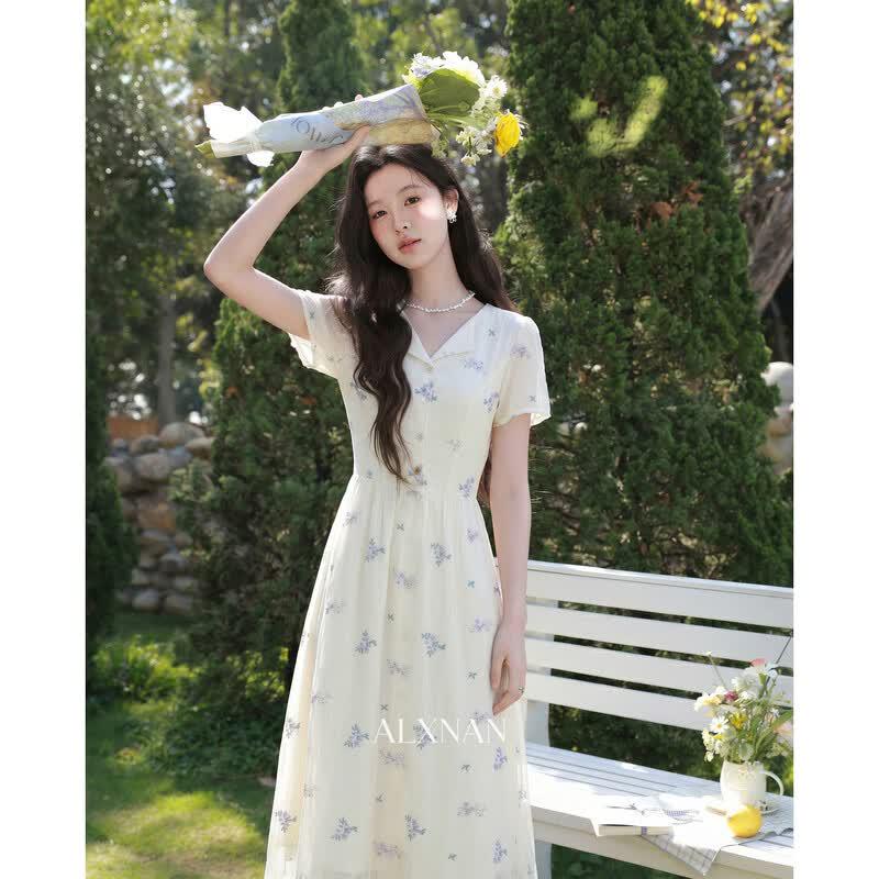 French Style Apricot Short Sleeve Maxi Dress L