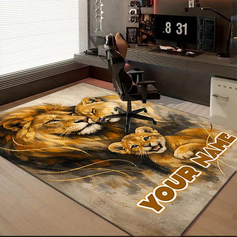 1PC Custom Name Lion Family Portrait Theme Floor Mat Ideal for Living Room, Game Rooms, Office, Bedroom, Office Floor Mat , Floor Mats for Home