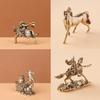 Antique Brass Solid Long Tail Horse Figurine Miniature Ornament Copper Zodiac Animal Mini Office Desktop Decoration Craft
