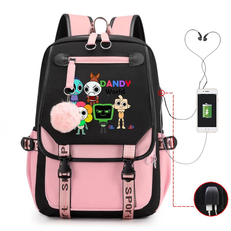 New 2025 Cartoon Game Printing Primary School Bag Large Capacity Contrasting Color Neutral USB Backpack