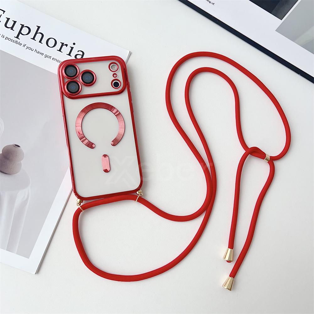 

Crossbody Lanyard For Magsafe Transparent Soft Phone Case For iPhone 15 16 17 Pro Max Air 14 13 Plus Wireless Charge Back Cover Case & Strap&iPhone 14 Plus