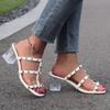 Large Size Sandals Summer Crystal Heel with Skirt Slippers Women's Summer Outer Wear Rivet Sandals Women's Middle Heel