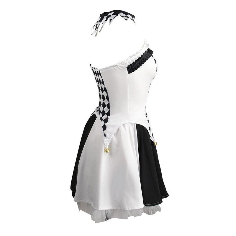 Cross-Dressing Queen Vampire Clown Cosplay Costume Halloween Demon Outfit Black and White Plaid Clown Cosplay Costume