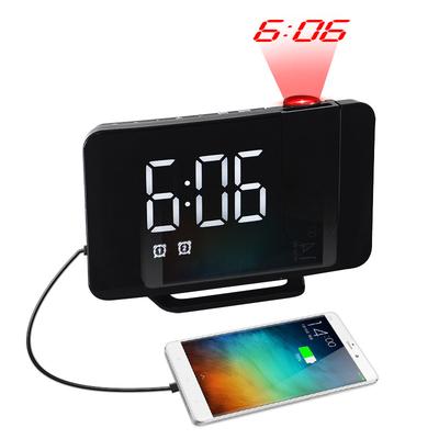 0716 Radio Projektionswecker Großbild LED-Anzeige Elektronische Uhr Gebogener Doppelwecker Tischuhr