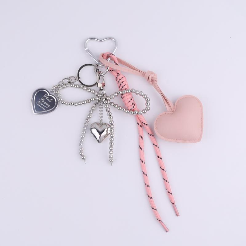 1 Piece Key Holder For Women Pu Leather Heart Bowknot Keychain With Fashionable Woven Lanyard Handmade Bag Pendant