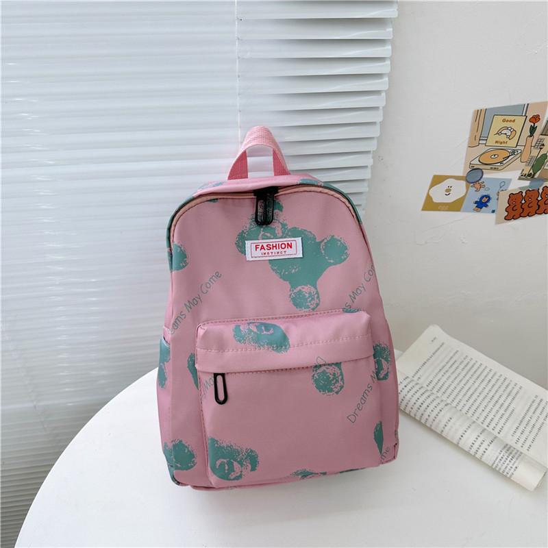 Modern Trendy Bear Print Nylon Backpack Spacious Breathable Design Ideal For Kindergarten Students