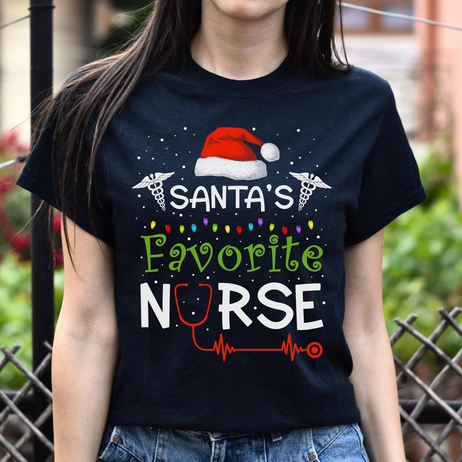Santa s Favorite Nurse Christmas Unisex Shirt RN Holiday tee Black Dark Heather 4XL