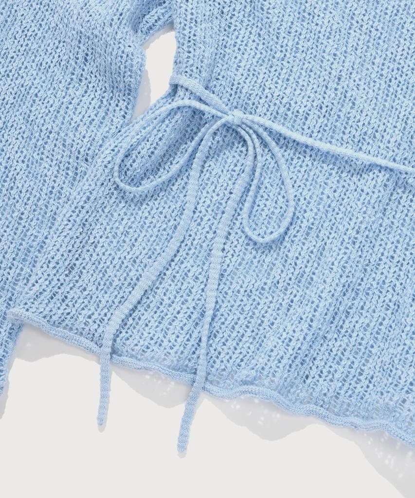 COVERNAT WOMAN Crochet Round Neck Knit Sky Blue