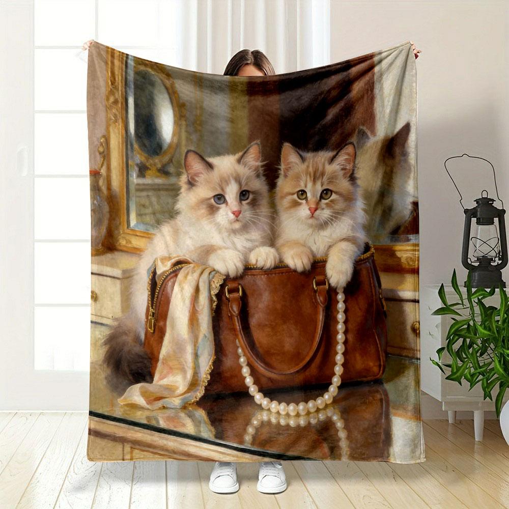 Two Puppies on A Box in A Retro Style Printing Blanket Adult Children Warm Blankets Home Travel Soft and Comfortable Blanket