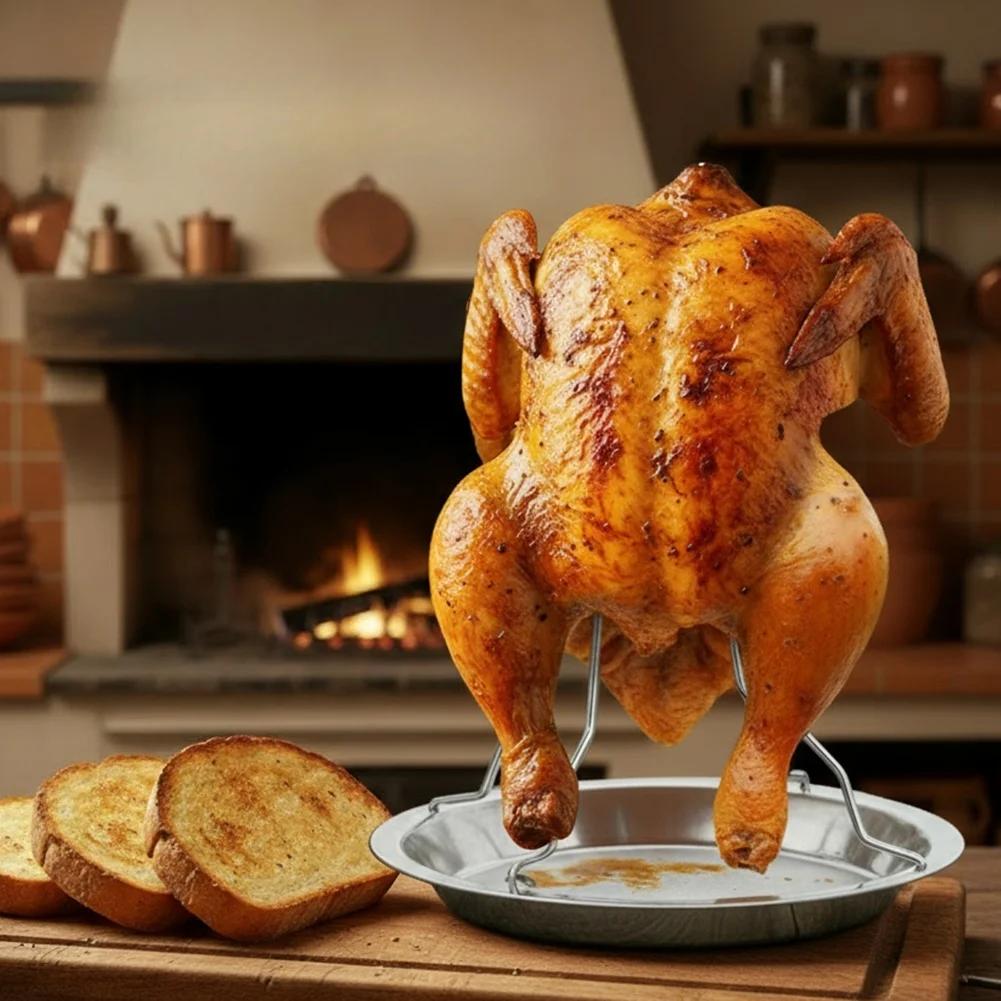 Compact Roasting Rack Even Cooking Roaster Compact Vertical Chicken Roaster Space Saving Kitchen Tool Crispy Roasted Chicken