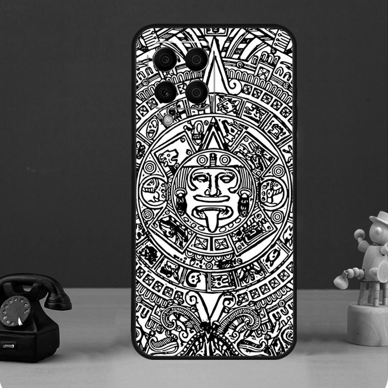 Etui z wzorem kalendarza Majów z drewna do Samsung Galaxy M12 M32 M52 M55 M13 M33 M53 M14 M34 M54 M20 M30s M31s M51 M31 M21