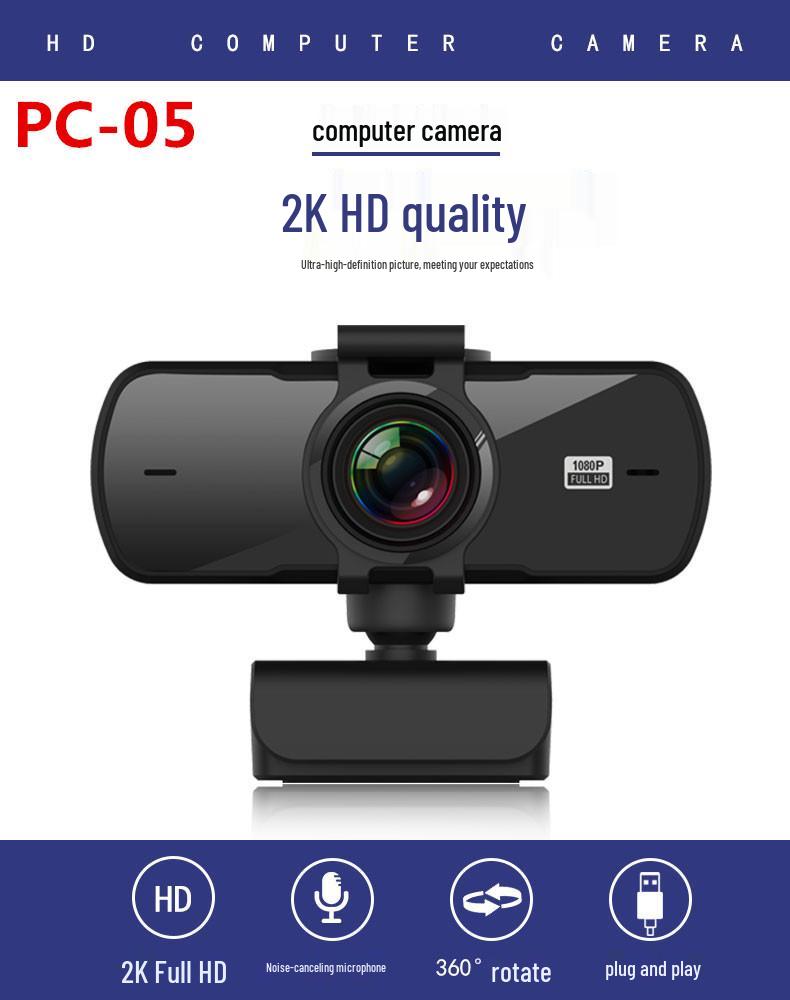 2K HD 1080p Webcam with Built-in Microphone, 4MP, Driver-Free for Live Streaming