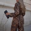 European & American Leopard Print Lapel Suit Jacket with High Waist Wide-Leg Pants Two-Piece Set