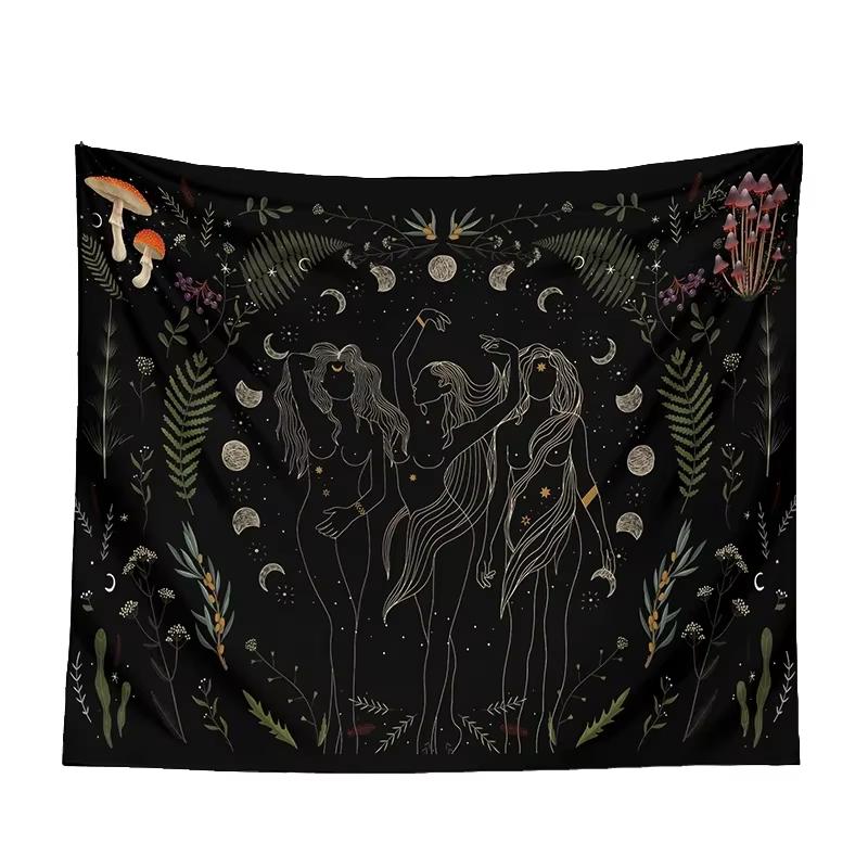 Moon Tapestry Wall Hanging Moth Plant Phase Aesthetics Goddess Living Room Dormitory Decoration Mushroom 74x94cm(29x37in)