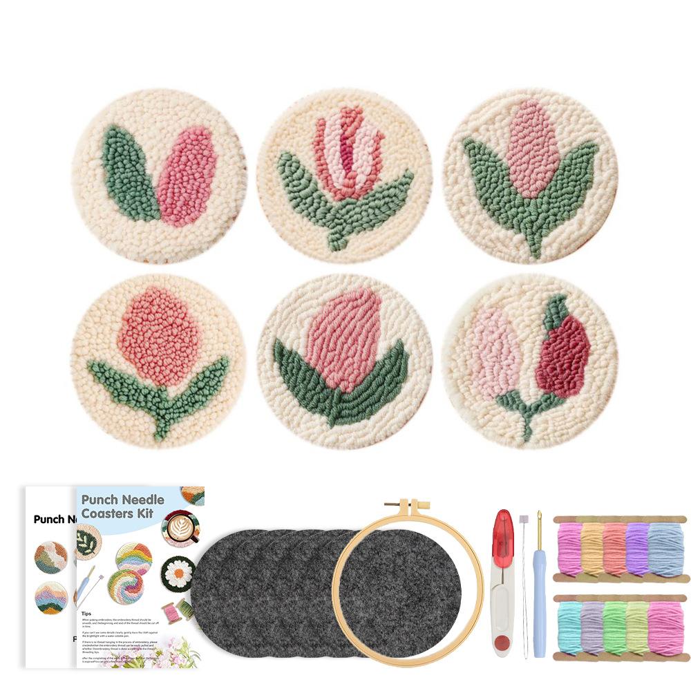 Diy Punch Needle Coaster Embroidery Set, Stress-Relief Literary Handmade Thermal Mat
