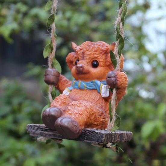 Car Interior Pendant Highland Cow Rear View Mirror Hanging Pendant Easy Installation Resin Figurine Garden Bookshelf Decor