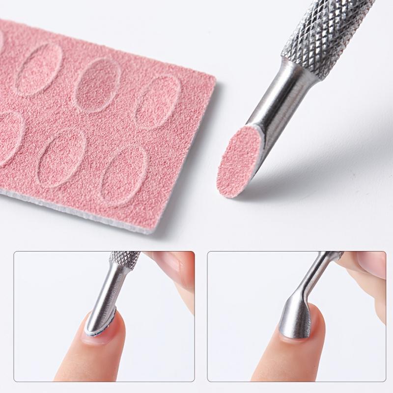 6PCs nail art grinding tools set, 1pc stainless steel cuticle pusher with 5pcs Pink nail buffing files for manicure pedicure