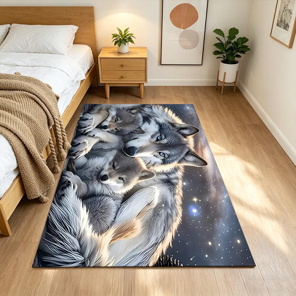 Wolf Family Under Stars Non-Slip Home Carpet Design for Office Decor Living Room Bedroom Gift