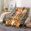 Cute Cartoon Giraffe Blanket with Leopard Print Soft Flannel Throw Blanket for Kids Bed Sofa Cozy Blanket for Home Decor & Gift