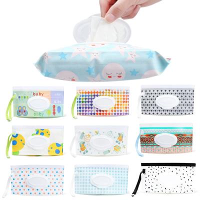 Baby Wet Wipe Pouch Cute Snap-Strap Refillable Wet Wipes Bag Flip Cover Tissue Box Outdoor Useful Baby Stroller Accessory